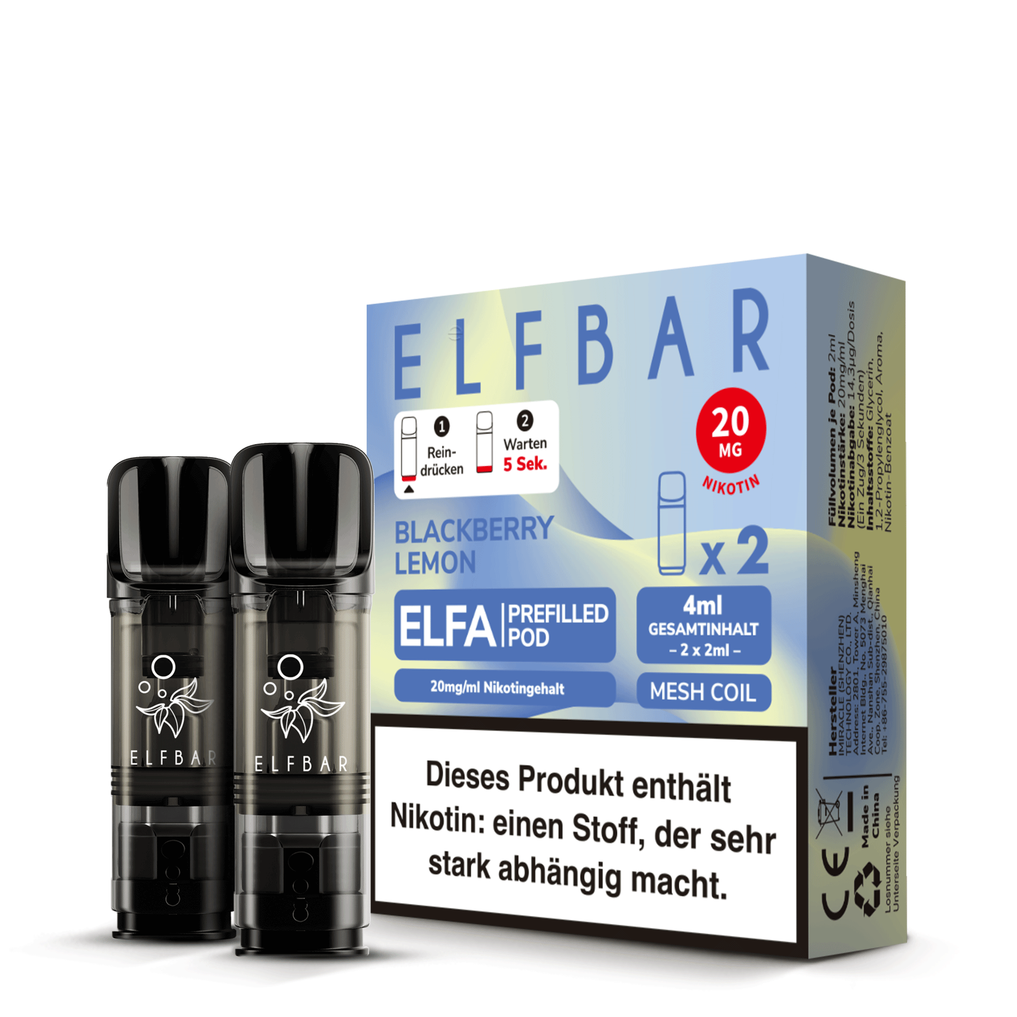 Elfbar Blackberry Lemon Pods 20 MG Nikotin 2 Stk.