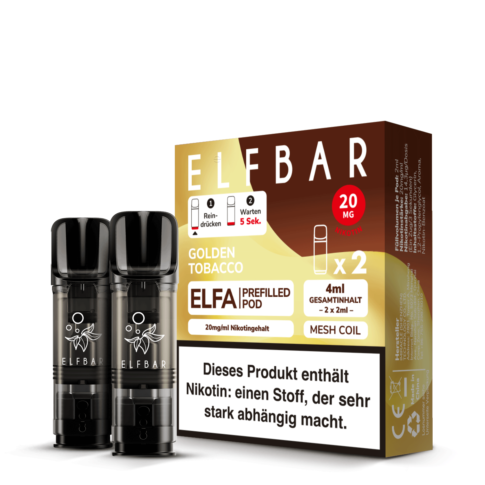 Elfbar Golden Tobbaco 20 MG Nikotin 2 Stk.