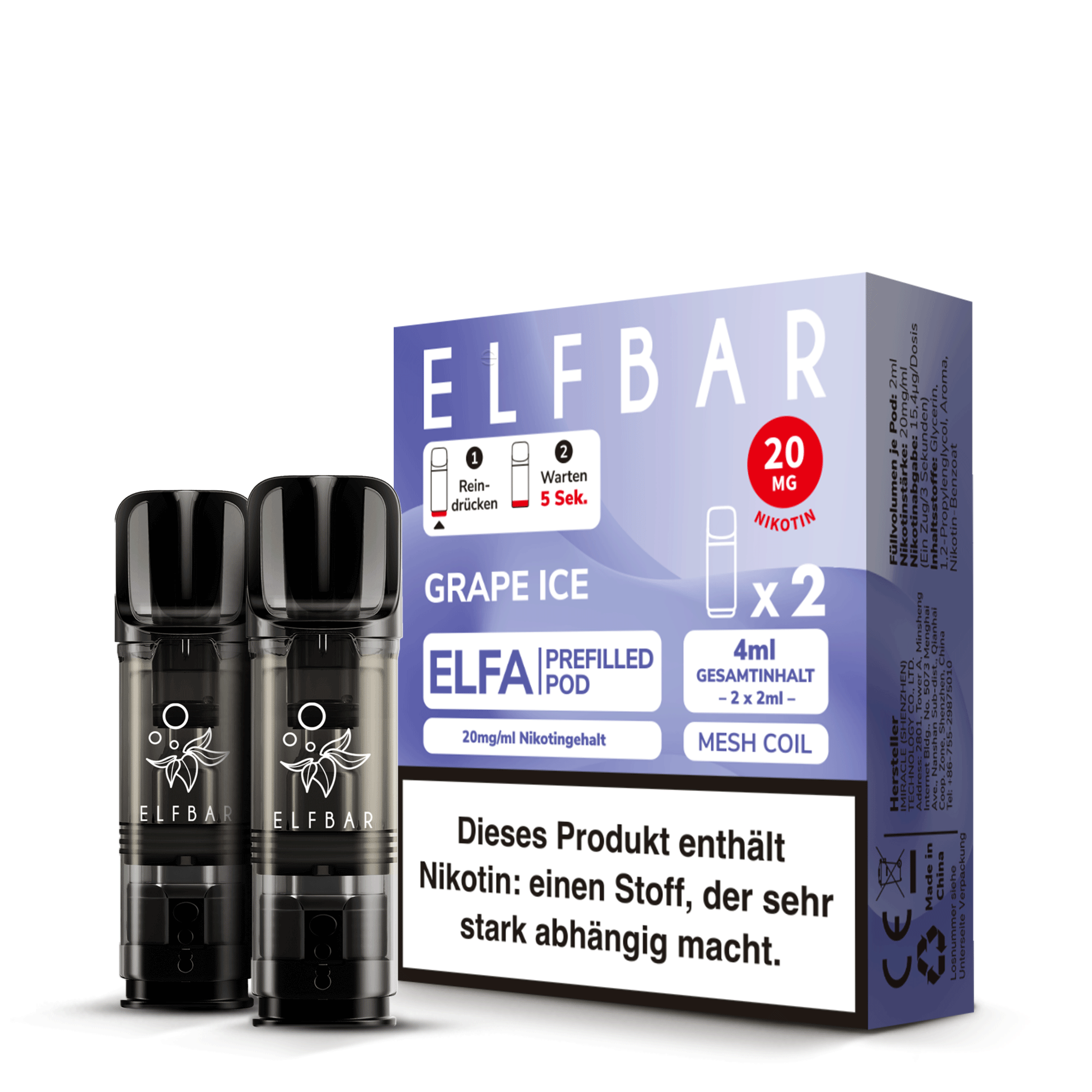 Elfbar Grape Ice Pods  20 MG Nikotin 2 Stk.