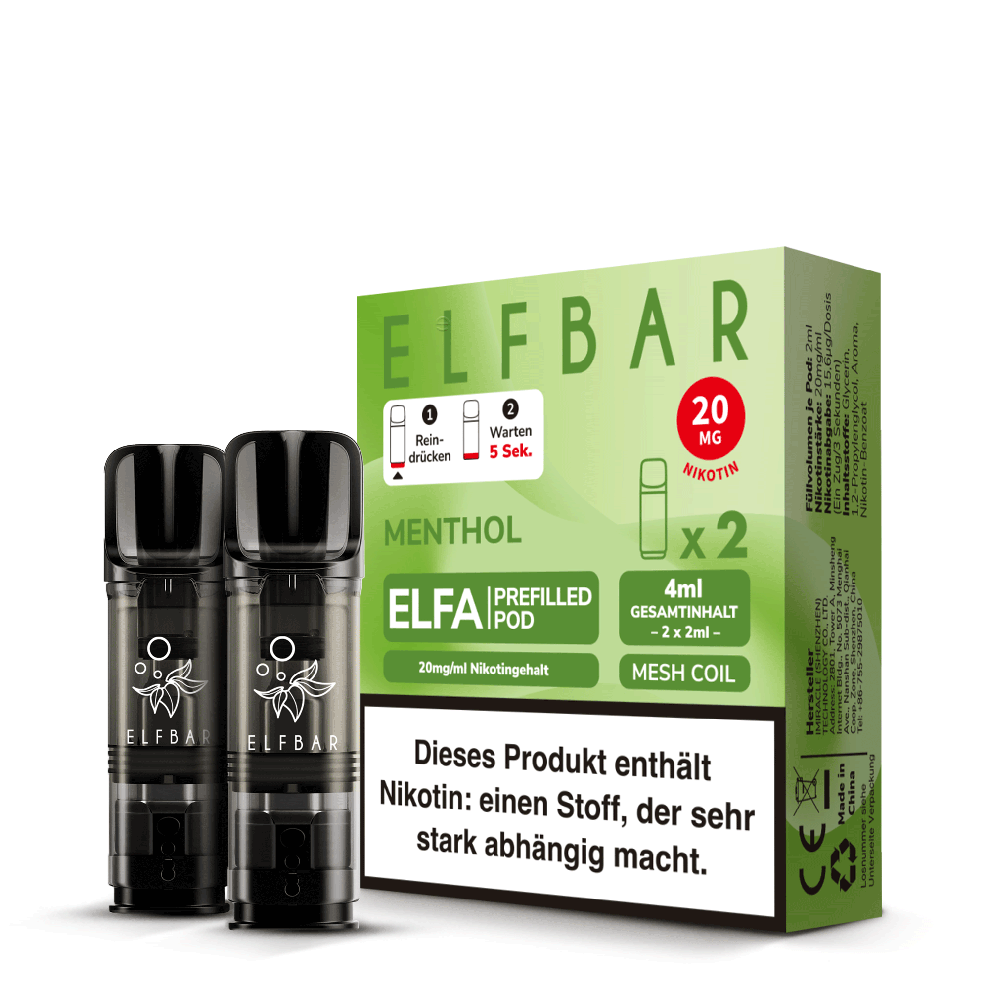 Elfbar Menthol Pods  20 MG Nikotin 2 Stk.