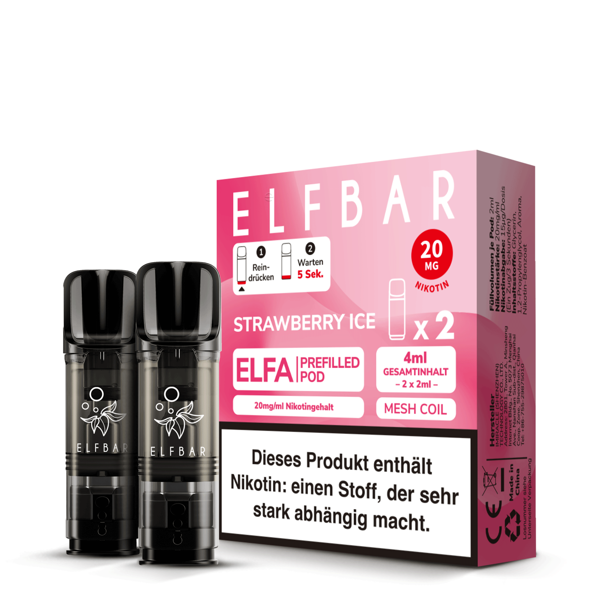 Elfbar Strawberry Ice Pods  20 MG Nikotin 2 Stk.